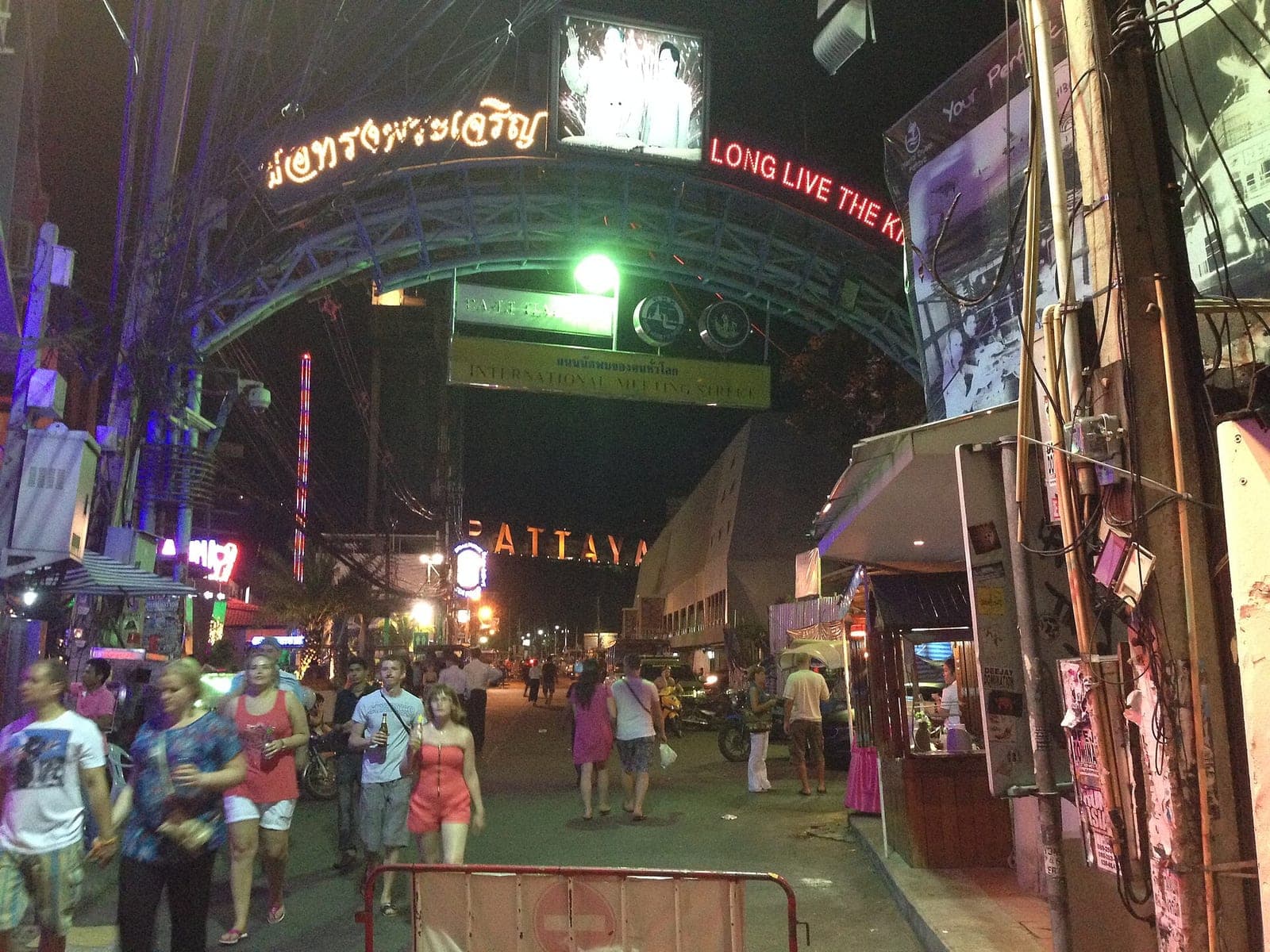 The illuminated Walking Street entrance arch in Pattaya at night